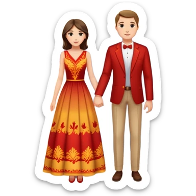 Elegant girl with a beautiful dress and man together in Montenegro sunset holding hands  sticker