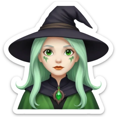 Woman witch with green skin and white long hair sticker