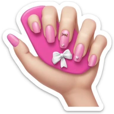 pink nails with bow sticker