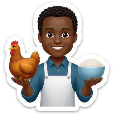 a black guy with chicken in this left hand and a rice in this other sticker