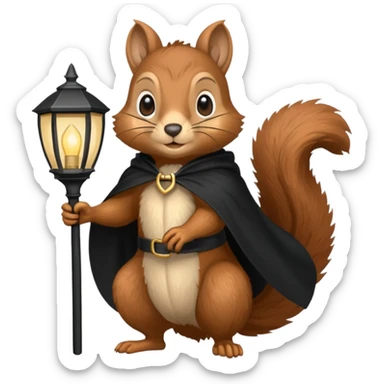 squirrel holding lamp light with black cape sticker