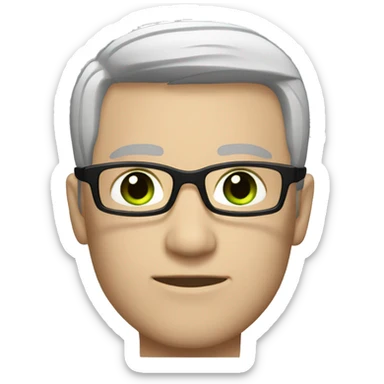 White-skinned man, tall, with short black hair, green eyes with brown and black glasses sticker