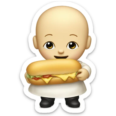 Old Kewpie doll holding macaroni sandwich sticker