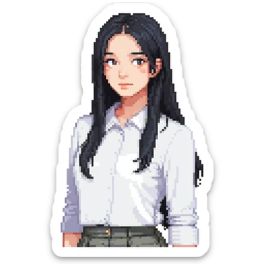 portrait of a pretty girl with straight black hair sticker