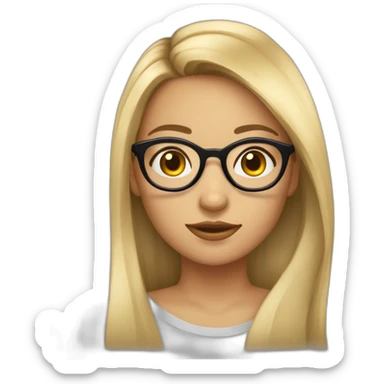 une fille avec de long cheveux noir lisse , et avec des lunette (en forme de carrer un peu déformé) assez grosse comparer a ça tête ,avec la couleur des yeux verts , et la peau assez clair sticker