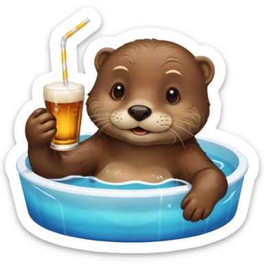 otter in a beer swimming pool sipping beer with a little straw sticker