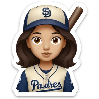light skin girl with dark hair and freckles in a san diego padres baseball uniform  sticker