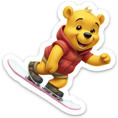 winnie the pooh snowboarding  sticker