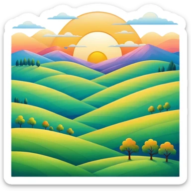 sunrise landscape with rolling hills sticker