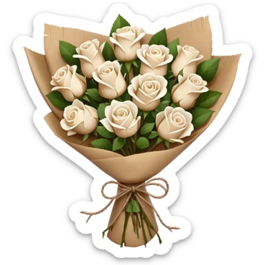 white roses bouquet in brown paper sticker