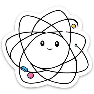happy atom with animated valence electrons jumping around the outer shell sticker