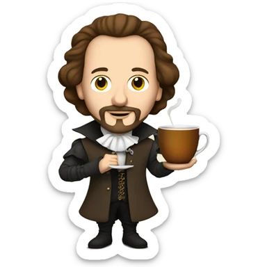 William Shakespeare holds a cup of tea in his hand sticker