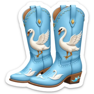 Light blue cowgirl boots with swans on them sticker