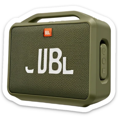 Military green JBL Go 4 portable speaker, compact size, with visible buttons and fabric speaker mesh, khaki colored electronic device sticker