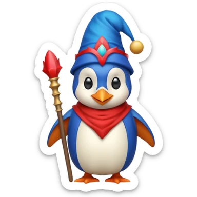 crazy colorful penguin jolly joker, medieval, vintage, court jester, mac os icon, blue color sticker