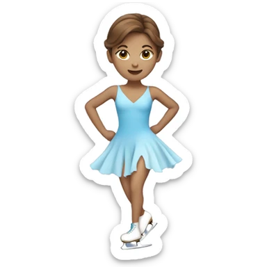 Ice skater, skating wearing a blue dress with brown hair sticker