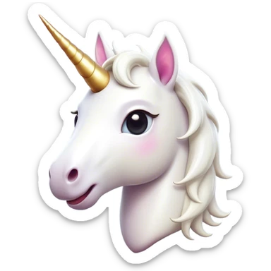 Cinematic Comical White Unicorn Portrait Emoji, Head tilted dramatically with an exaggeratedly amused expression, featuring a slender, radiant form with a playfully sparkling horn and wide, comically expressive eyes full of enchanting disbelief, Simplified yet hilariously expressive features, highly detailed, glowing with a slightly sassy magical glow, high shine, dramatic yet playful, stylized with an air of cheeky mythic mischief, soft glowing outline, capturing the essence of a meme-worthy white unicorn that looks ready to prance its way into viral fame! sticker