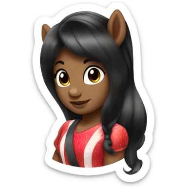 A girl Pony like “my little pony” ones, brown colored, with a big black hair and a strawberry as their sign  sticker
