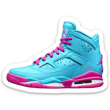 Realistic metallic sky blue and hot pink Jordan basketball sneakers. sticker