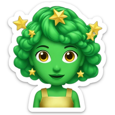 Green women holding three gold stars above head sticker