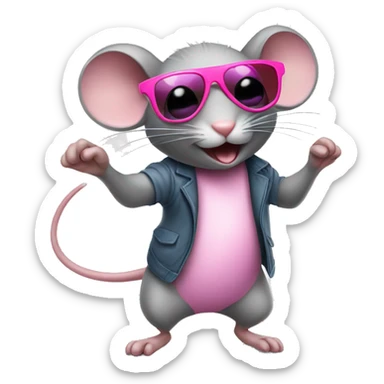 A grey mouse with pink sunglasses dancing sticker