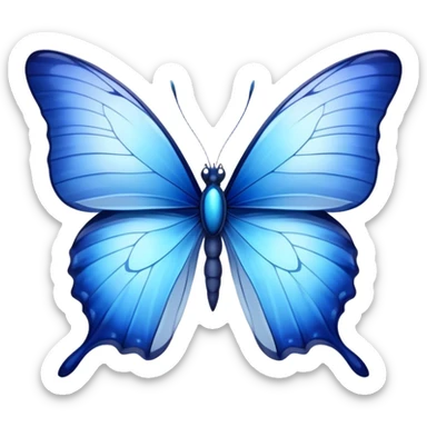 Cinematic Realistic Noble Blue Butterfly Portrait Emoji, Poised and graceful, with delicate, translucent wings rendered in vivid sapphire and indigo tones, a slender, elegant body with finely detailed textures, and gentle, reflective eyes, illuminated by soft natural light, high shine, intelligent and ethereal, styled with an air of refined natural beauty, focused and attentive, soft glowing outline, capturing the essence of a watchful and confident blue butterfly that appears to flutter out of the screen with effortless grace! sticker