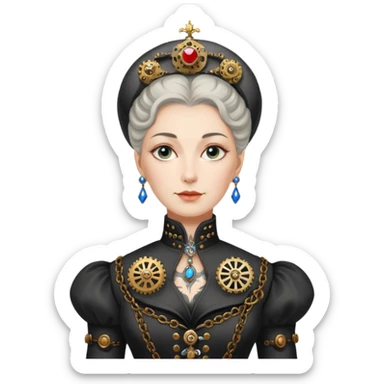 realistic cinematic Russian Empress Catherine the Great depicted with steam punk Victorian-style body tattoos sticker