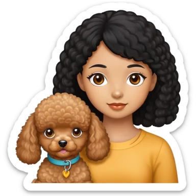 Girl black hair brown skin and apricot toy poodle sticker