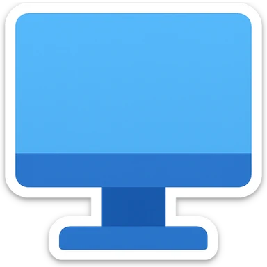 Recreate the 'This PC' monitor icon in a very simple, flat color clip art style using three blue shades from the provided palette. Minimal design, no text, transparent background. sticker