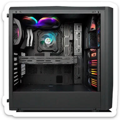 Black gaming PC mid-tower case with RGB sticker