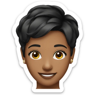 young pretty woman short pixie cut smiling, black hair sticker