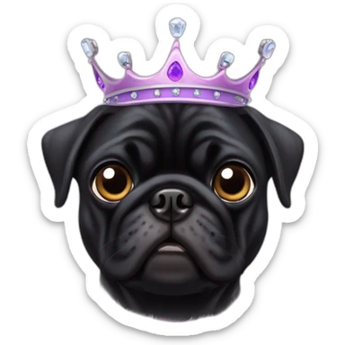 Black pug dog wearing a princess crown sticker
