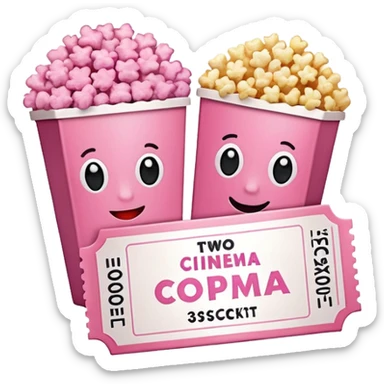 pink popcorn with 2 cinema tickets sticker