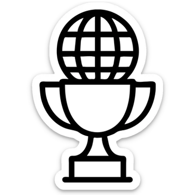 Airbnb category icon style, FIFA Club World Cup trophy theme, stylized trophy with minimal lines, globe on top, no text sticker