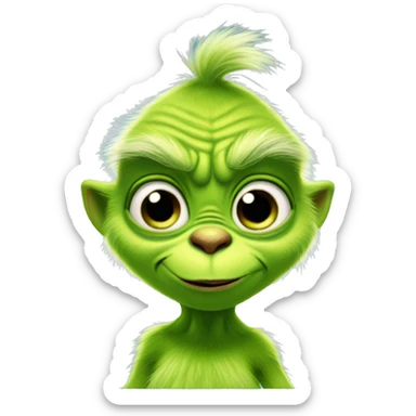 Cute fuzzy animated baby grinch with a smile and big googly eyes sticker