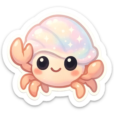 adorable crab with pearly pastel shell, shimmering effect, big eyes, minimal background sticker