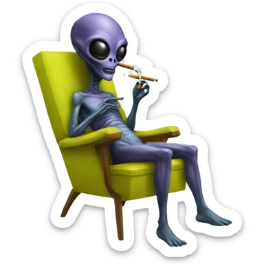Alien smoking on chair sticker