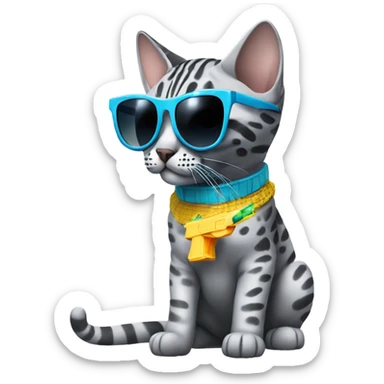 Gray Egyptian Mau with cool sunglasses and a water gun  sticker