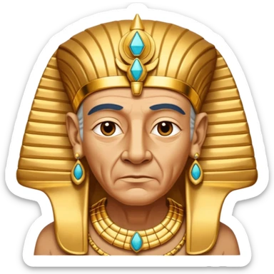 An aging pharaoh with deep wrinkles, elaborate gold jewelry, and a wise commanding gaze.
 sticker