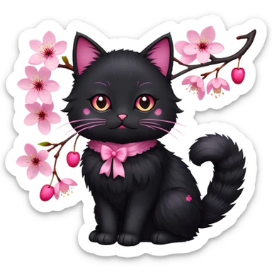 black cat cherry blossom sticker