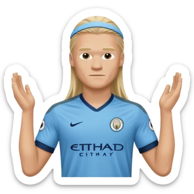 Erling Haaland long hair doing the lotus Manchester city  sticker