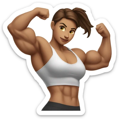 Strong muscle girl brown hair flexing white sticker