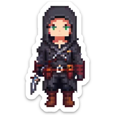 mysterious assassin character with dark clothing sticker