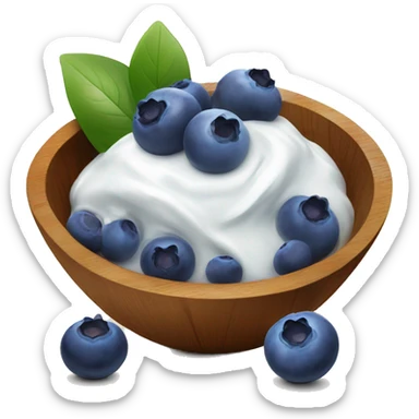 Blueberries in a wooden bowl with yogurt sticker
