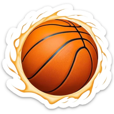 Cinematic Realistic image of a basketball captured in dynamic motion, with detailed surface textures and a slight motion blur, set against a vibrant urban backdrop with energetic lighting sticker