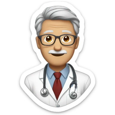 DOCTOR WITH WRINKLES, MAN, FULL GREY BEARS, GREY AND WHITE SHORT HAIR, DARK RED GLASSES sticker
