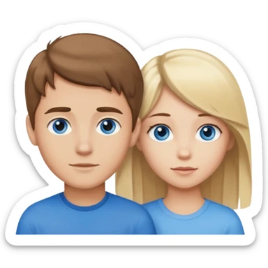 brown haired blue eyed boy next to a blonde haired blue eyed girl  sticker