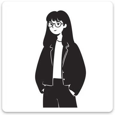 An Asian girl with thin glasses and long layered brown hair sticker