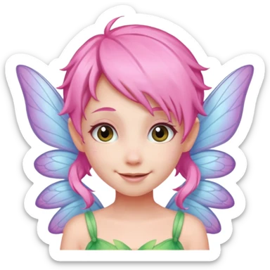 A tiny pastel fairy with pink  hair with glowing wings and a sweet smile  sticker