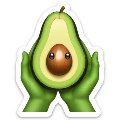 hands holding a so small avocado sticker